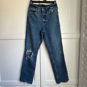 Free Assembly Distressed Blue High Rise Straight Leg Jeans